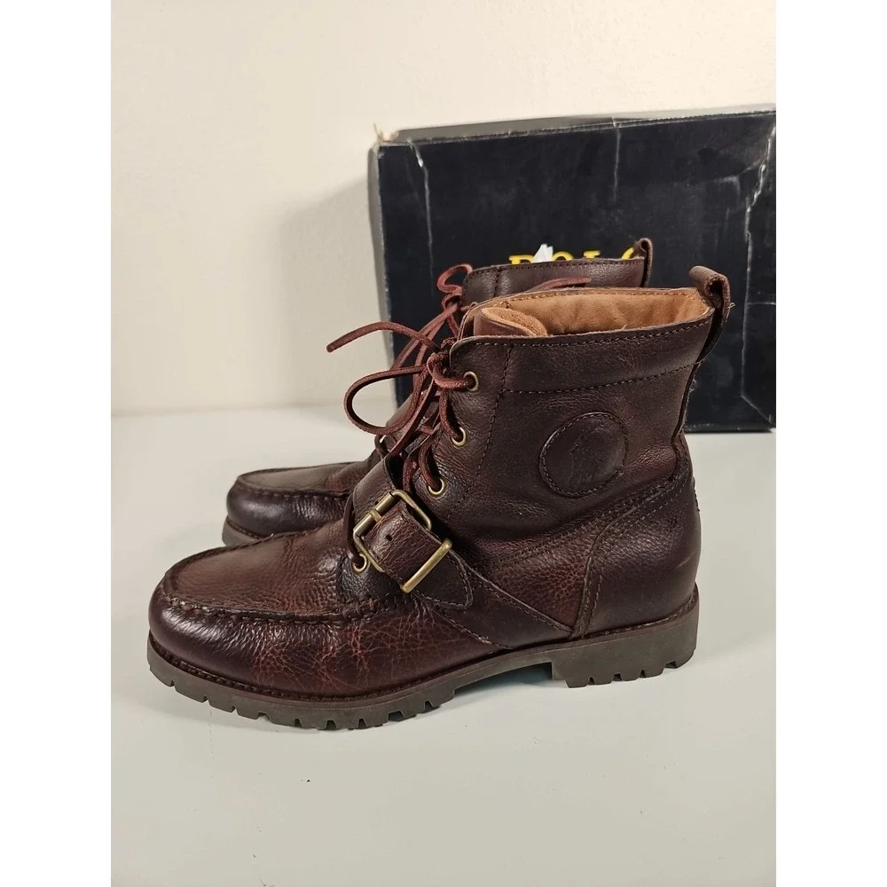 Polo Ralph Lauren Redmond Boots Men's Size 8.5 D Mahogany Leather Lace Up Buckle